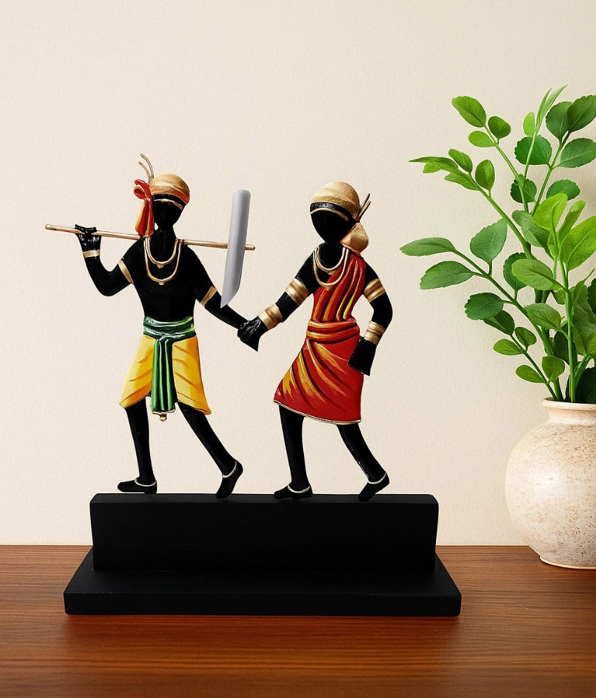 Walking Farmer Couple Wrought Iron Table Top Artifact