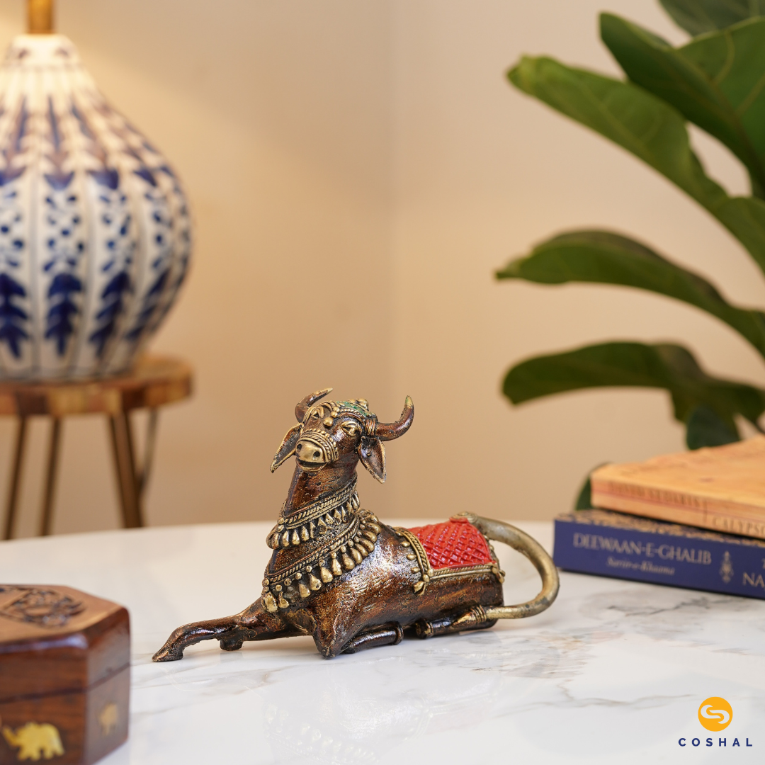 Brass Nandi Bulll Idol Statue | Dhokra auspicious Art | Bastar Dhokra Art | Vastu Room Decor | Coshal | CD26