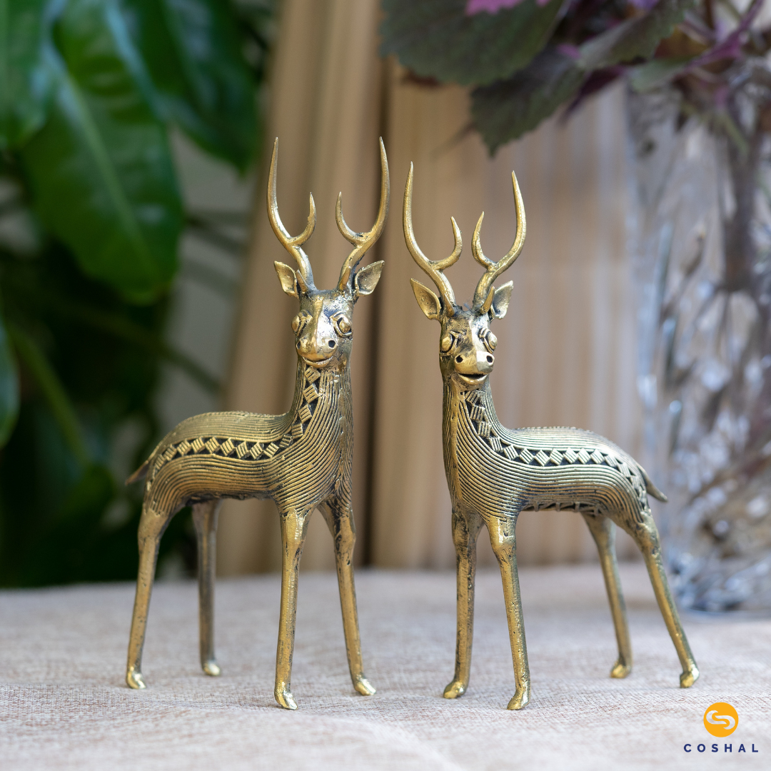 Handcrafted Dhokra Art Deer Standing | Dhokra Brass Home Decor | Best for table tops | Coshal | CD02