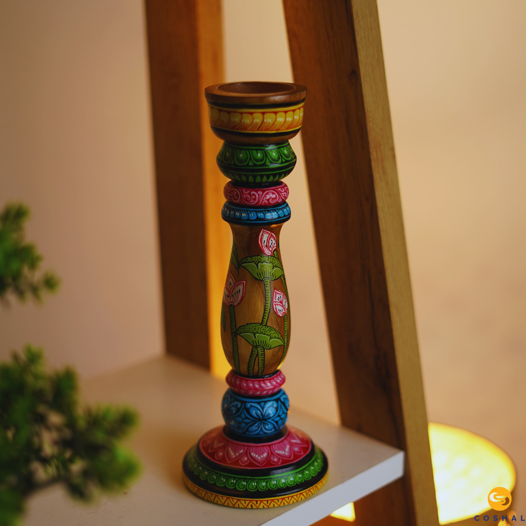 Pattachitra Wooden Round Candle Holder| Best for table decor | Coshal | OD71
