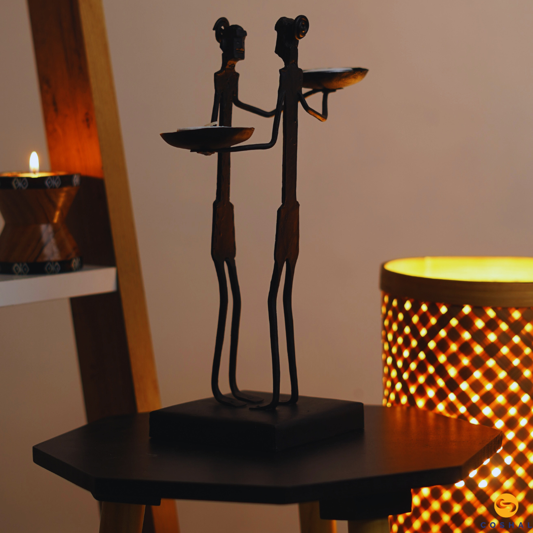Tribal Couple Candle Stand | Wrought Iron Tealight Candle Holder | Coshal | CI37