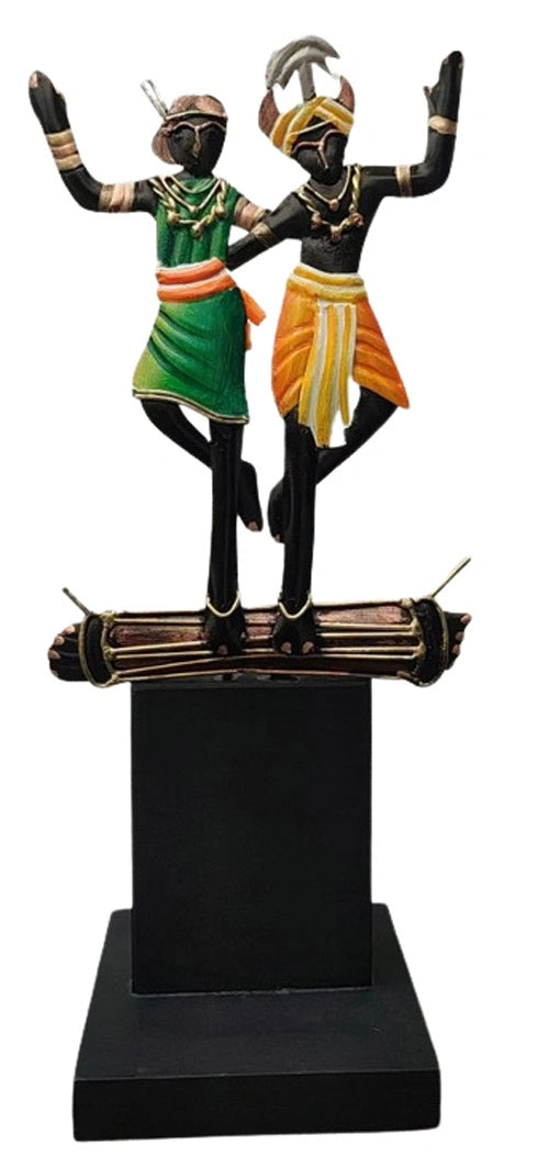 Tribal Couple Dancing on Dholak Showpiece