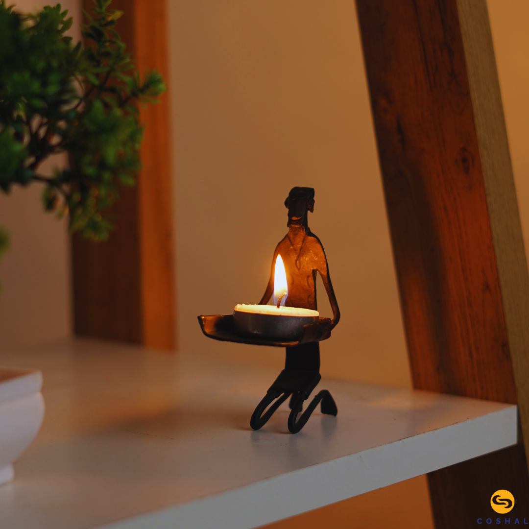 Wrought Iron Supa Candle stand | Tribal Tealight Candle Holder | Pitva Art | Coshal | CI35