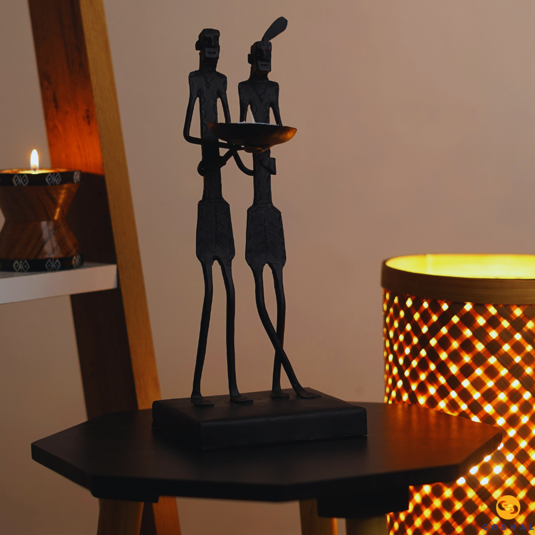 Wrought Iron Tribal Couple Candle Stand | Tribal Tealight Candle Holder | Coshal | CI36