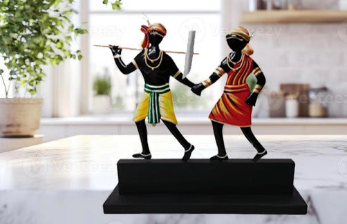 Walking Farmer Couple Wrought Iron Table Top Artifact