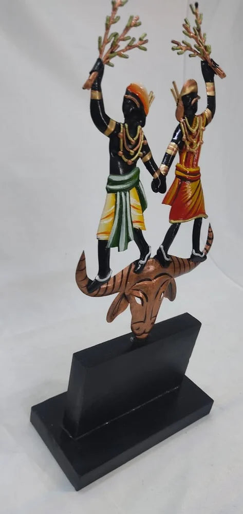 Rectangle Tribal Farmer Couple on Bull