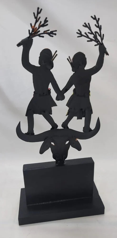 Rectangle Tribal Farmer Couple on Bull
